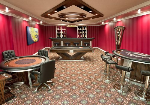 Luxor and New Kingdom Game Tables Set Poker with Chairs Billiards Blackjack Custom Bar